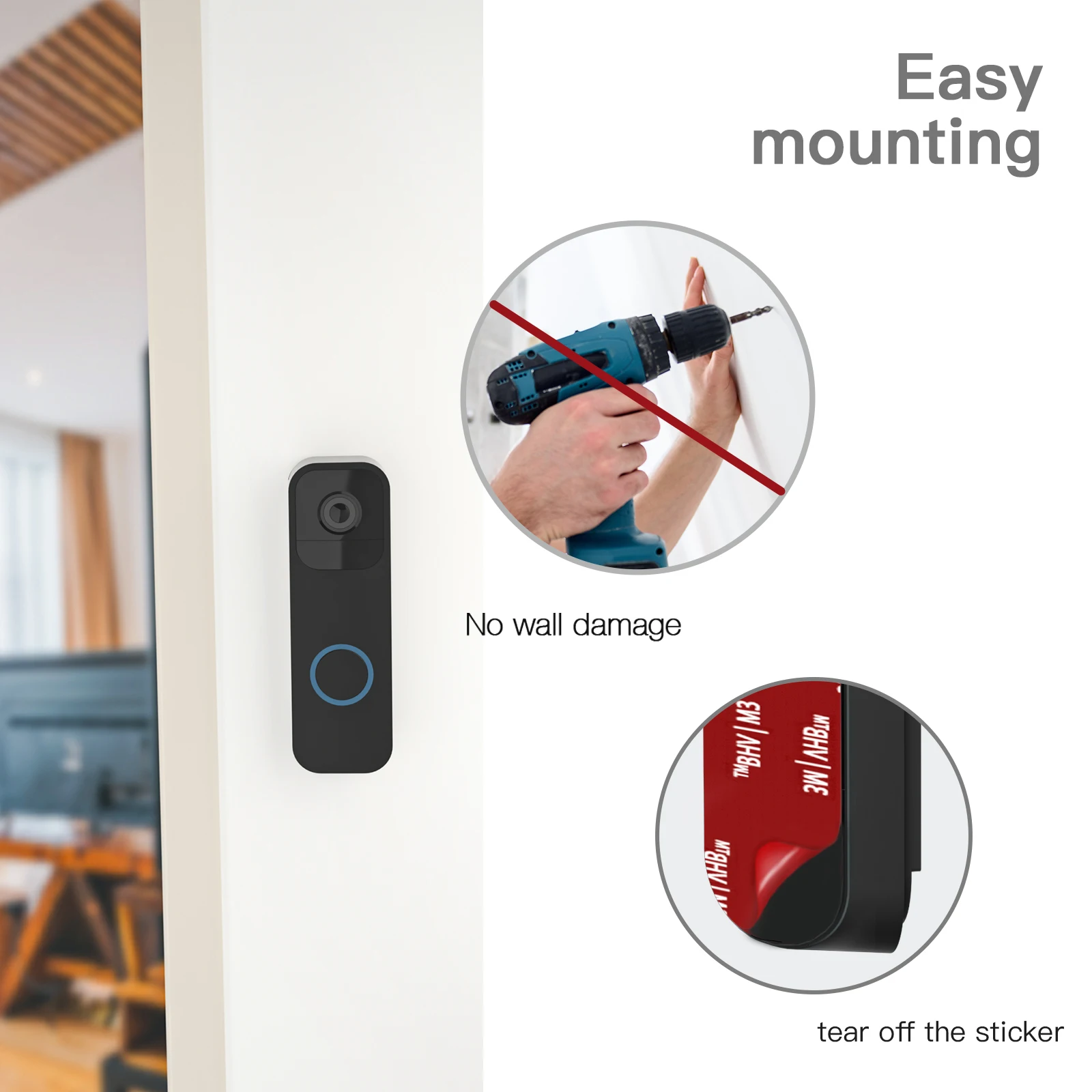 35° View Wall Plate Holder for Blink Video Doorbell,Stylish Sturdy Durable Doorbell Bracket,No Drilling VHB Tape Install