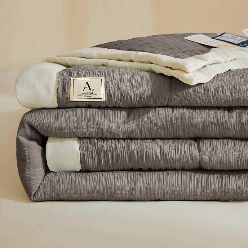 Solid Color Summer Thin Quilt Breathable And Comfortable Quilt Double Large Seersucker Soy Fiber Washed Air-Conditioned Quilt