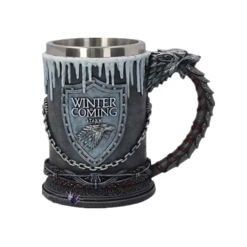 

600ml Viking Mythology Beer Mug 3D Resin Carved Stein Stainless Steel Inner Cup of Thrones Inspired Tankard