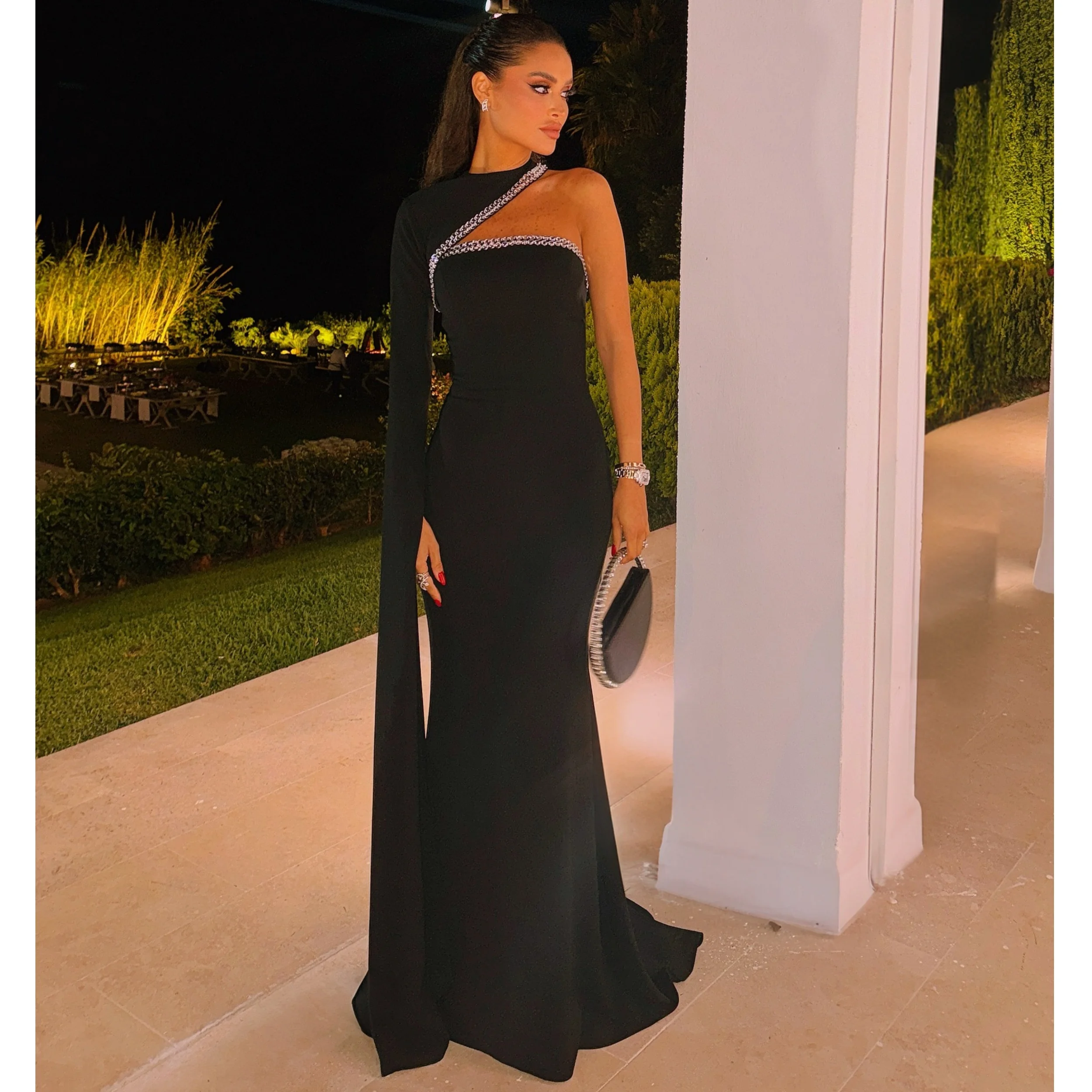 

Винтажные черные вечерние платья русалки без бретелек на одно плечо, женские платья для выпускного вечера для вечеринки по индивидуальному заказу, с бисером, Vestido de Noche