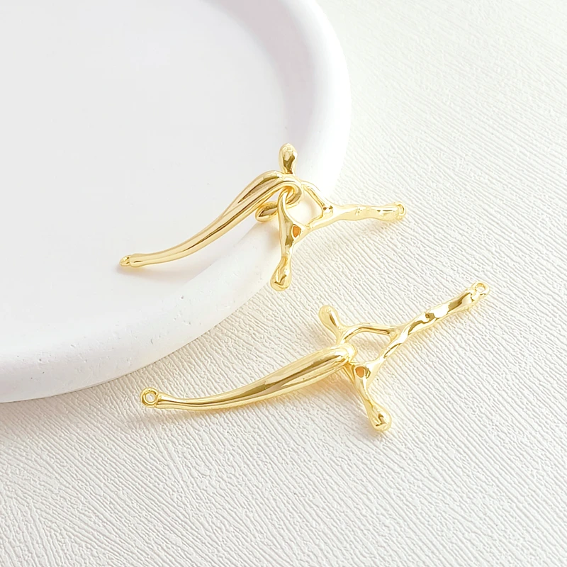 2 Pieces 18K Copper Clad Gold Irregular Hook Double Hanging Connection Buckle Handmade DIY Jewelry Necklace Buckle Accessories