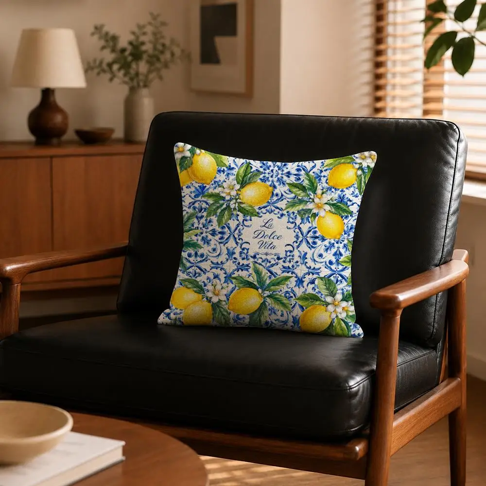 Pattern Italian Amalfi Coast Lemon Cushion Cover Cushion Covers Natural Linen Breathable Sofa Bedroom Decor Pillowcase
