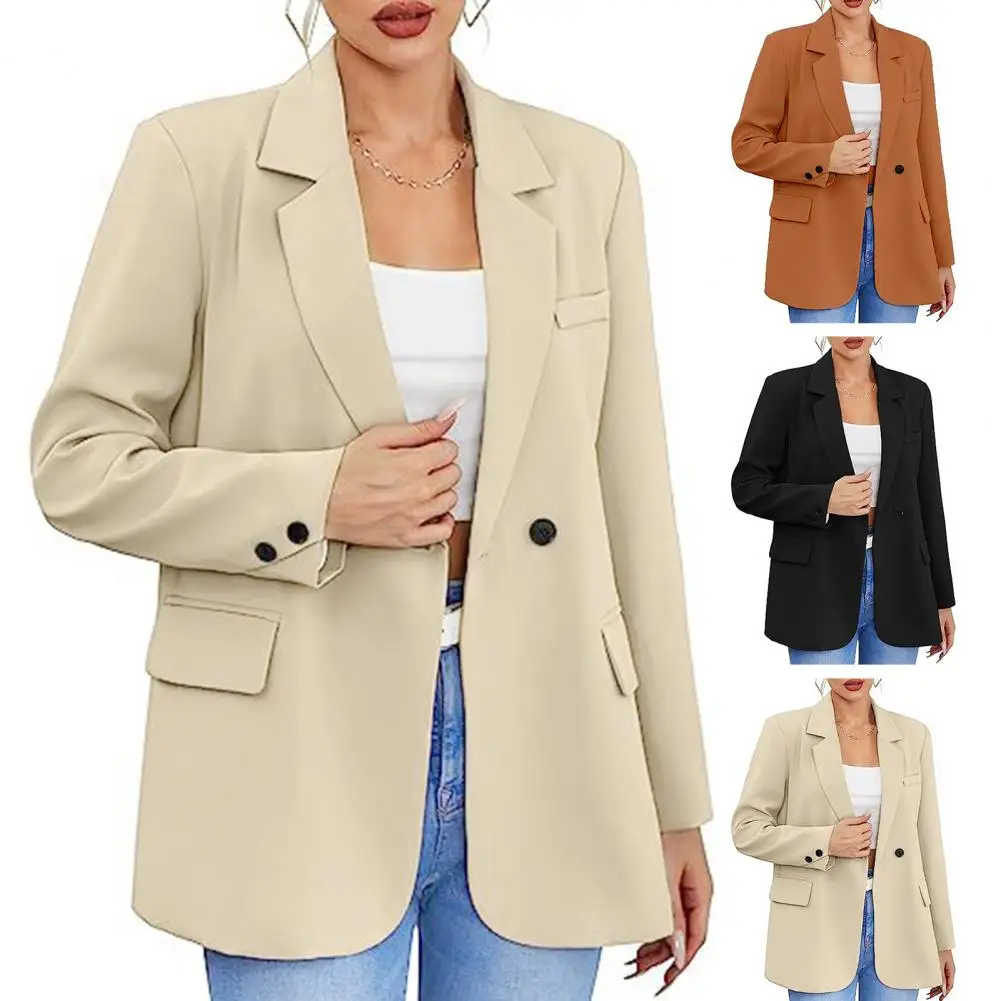 Women Office Lady Blazer Wide Shoulder Suit Women's Autumn Ladies Outerwear Stylish Tops Cardigan Anti-wrinkle Office Jacket