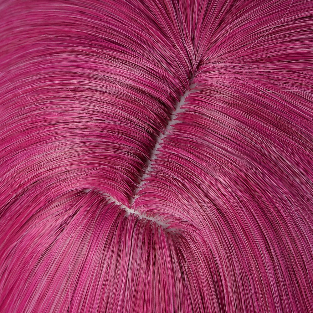 

Rose Red Ombre Pink Long Straight Synthetic Wigs with Bangs Anime Game Cosplay Double Ponytail Clip Wig for Daily Party