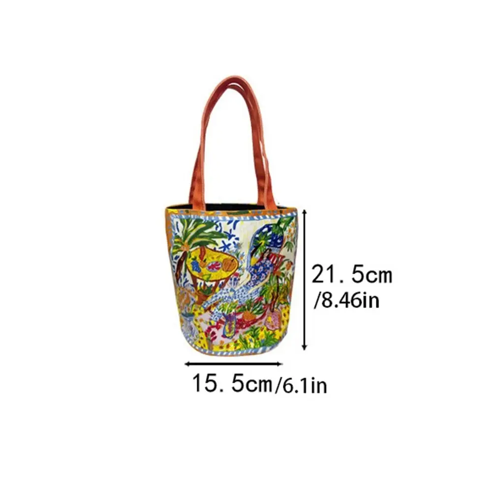 Graffiti Oil Painting Printed Canvas Bag Thai Tote Bag Print Cloth Handbag Shopping Bag Large Capacity Letter Shoulder Bag