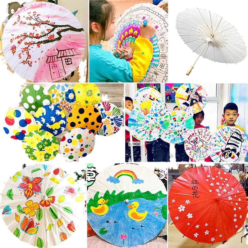 1-10PCS White Oiled Paper Umbrella Parasol 60cm Chinese Painting Paper Umbrellas Photography Props Party Wedding Decoration image 2