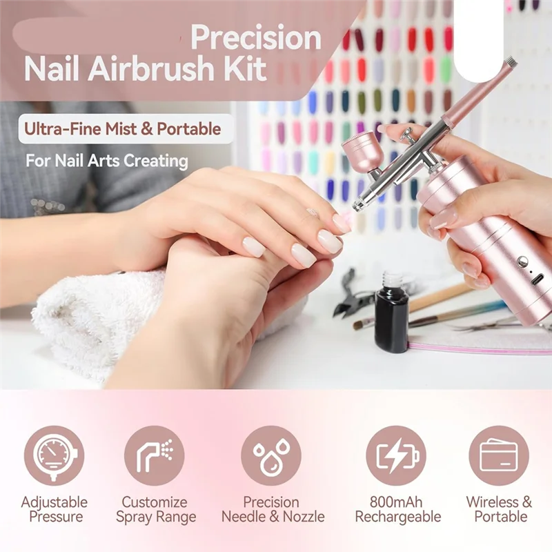 AB47-Super-Stable Airbrush Kit: 25 PSI Precision Airbrush For Nails Rechargeable Dual-Mode 0.3Mm Nozzle Nail Airbrush Machine