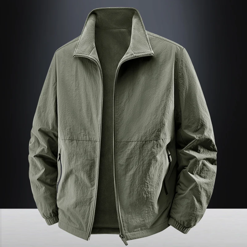

Men's Casual Jaet Outerwear Thin Stand Collar Outdoor Spring Autumn Nylon Stand Fit Long Sve Zipper Pure Color