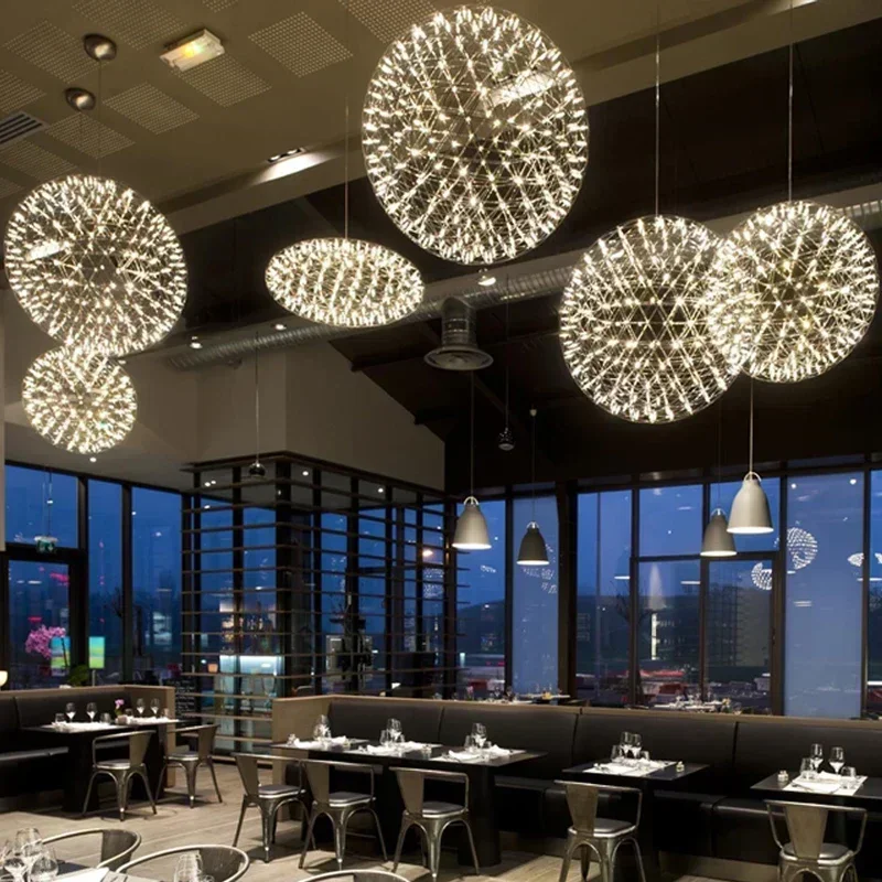 2026 Modern Brief Loft Spark Ball LED Pendant Light Stainless Steel Firework Dandelion Chandeliers Lighting Bar Bedroom Living R
