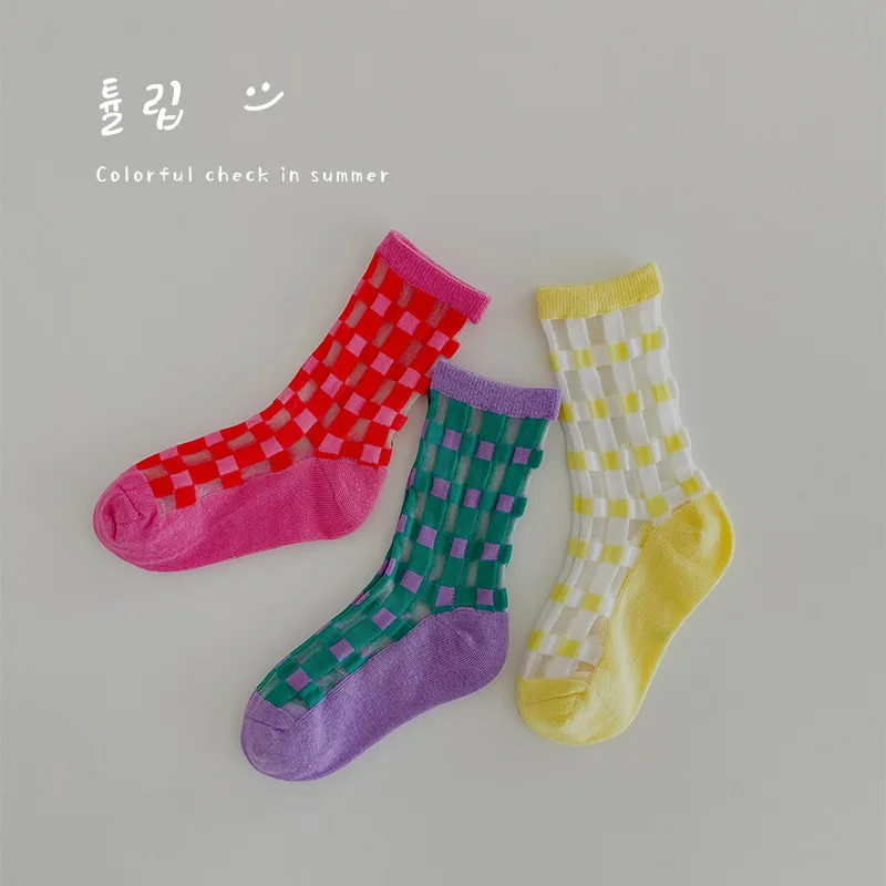 Socks Kids Summer Thin Mesh Socks  Mid Calf Length Children\'s Socks Girls Boys Geometric Pattern Crew  Sock