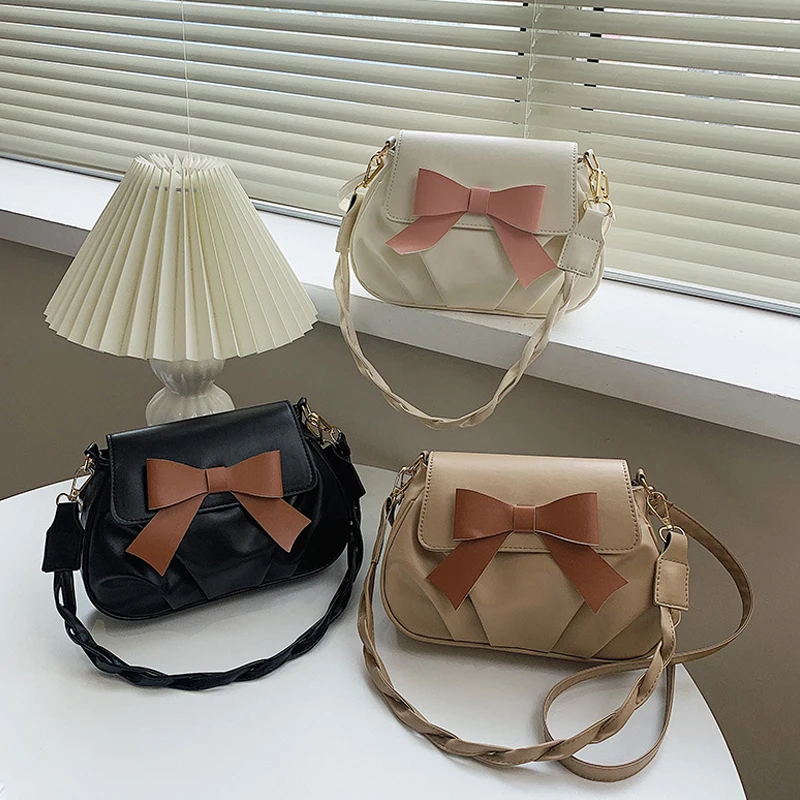 New Fashion Pleated Cloud Bag Bow Fried Dough Twists Shoulder Strap Strap Bag