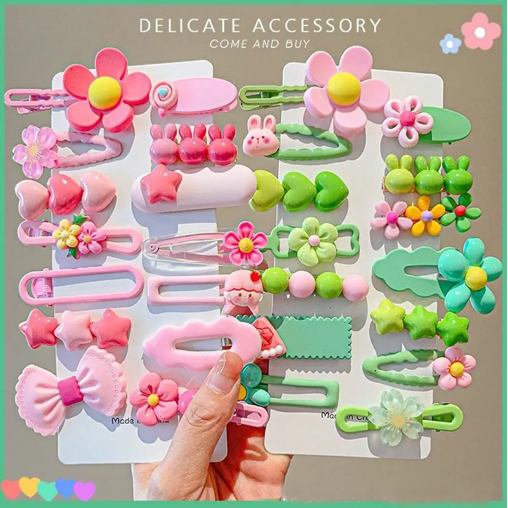 14Pcs/Set Fashion Cute Hair Clip Rabbit Bows Flower Hairpin Lovely Heart Shaped Barrettes for Children