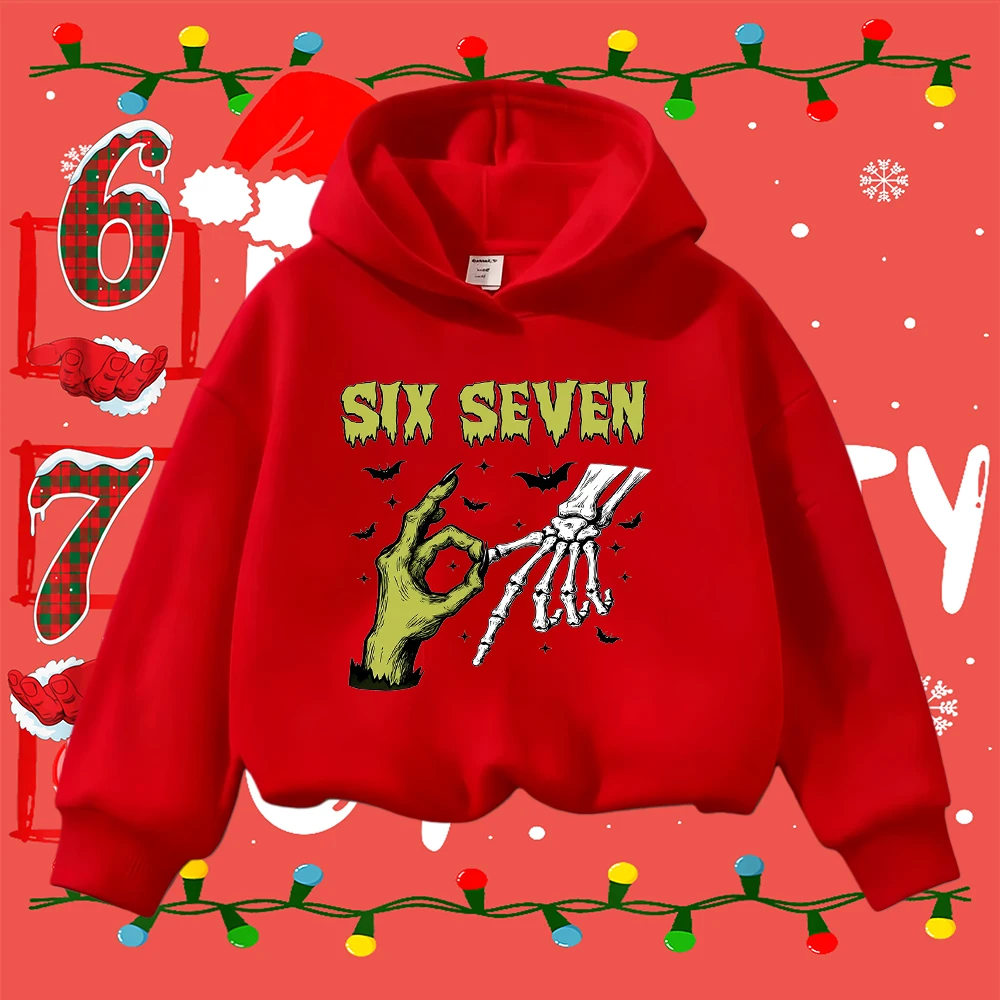 Sudadera navideña para niños 67 monstruo esqueleto estampado a mano niños pequeños niñas Casual manga larga Halloween Navidad jersey Top