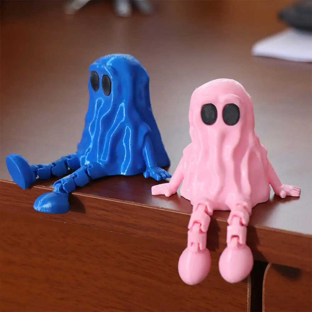 Kids Mini 3D Printed Ghost Ornament PLA Hand-Painted Ghost Fidget Movable Joints Ghost Joint Figurines Home Decor