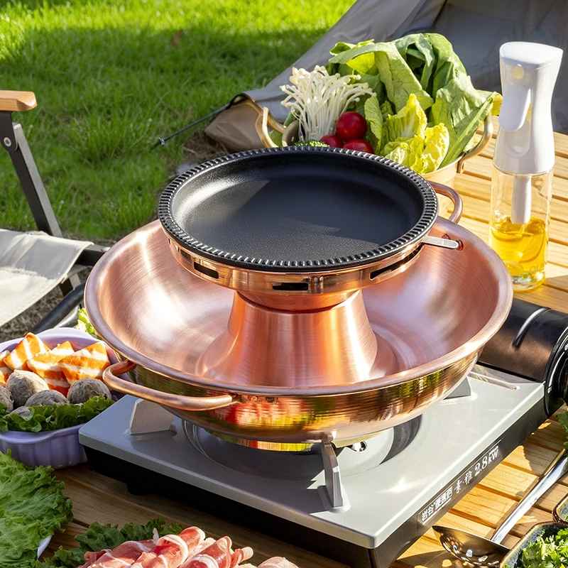

Outdoor Baking and Rinsing Integrated Copper Hot Pot Cassette Furnace Gas Frying Dual-purpose Copper Pot