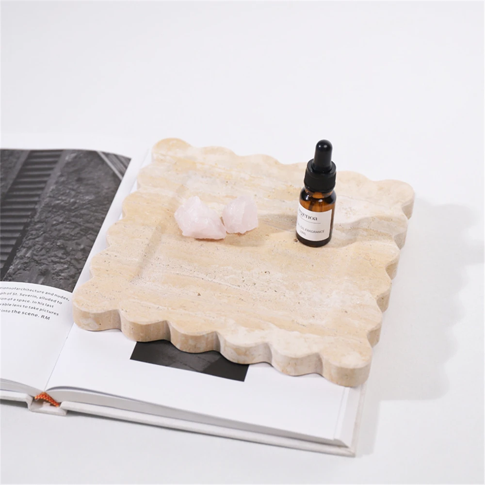 Nordic Marble Square Tray Yellow Travertine Home Living Room Bathroom Desktop Jewelry Necklace Storage Tray Home Decoration