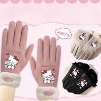 Hello Kitty Kawaii cute winter cold-proof, windproof and velvet outdoor cycling touch-screen gloves, good-looking girl gifts