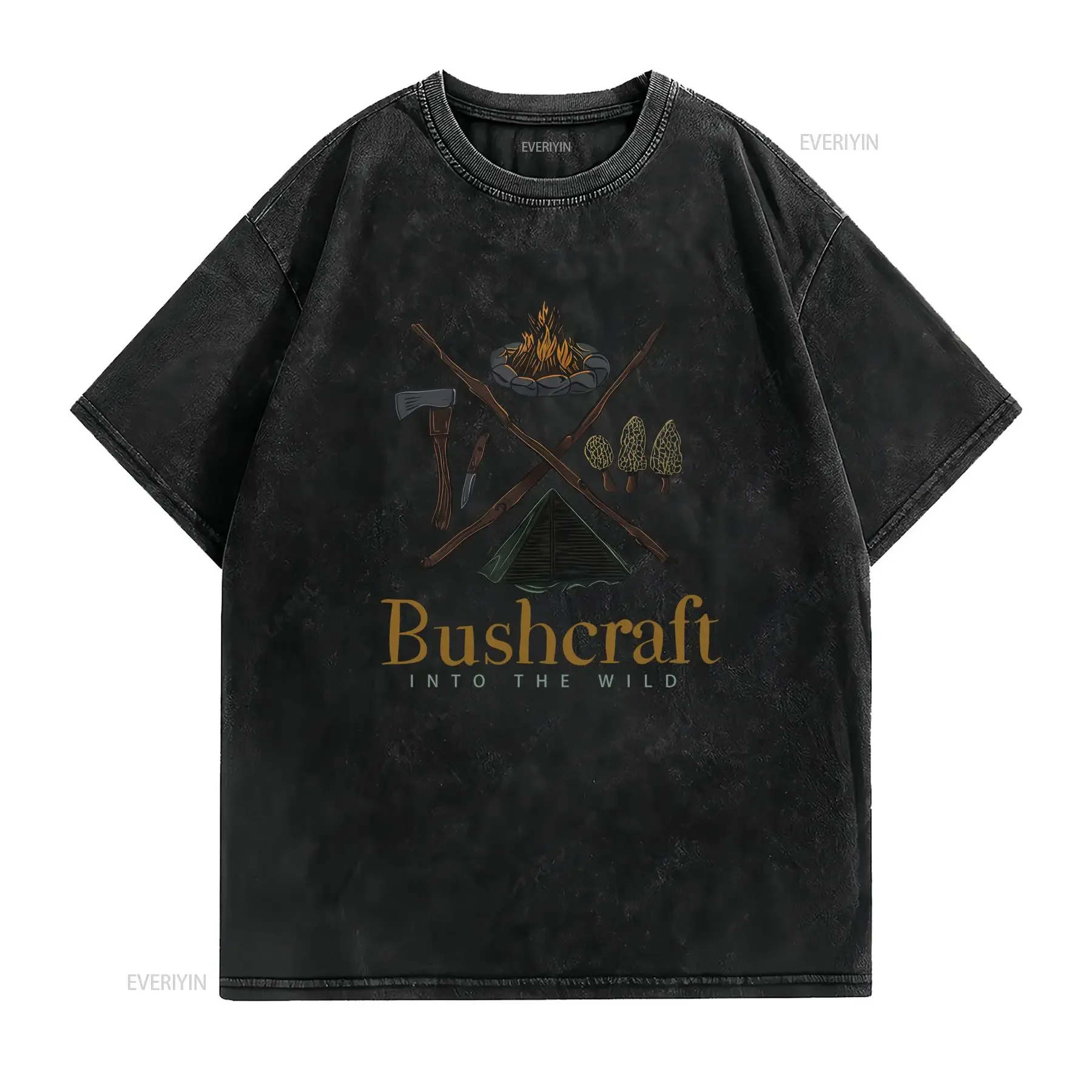 Men'S Bushcraft Survivalist T Shirt Back Print with Fire Axe Shelter Camping Hiking Design All Season Outdoor for vintage - view 2