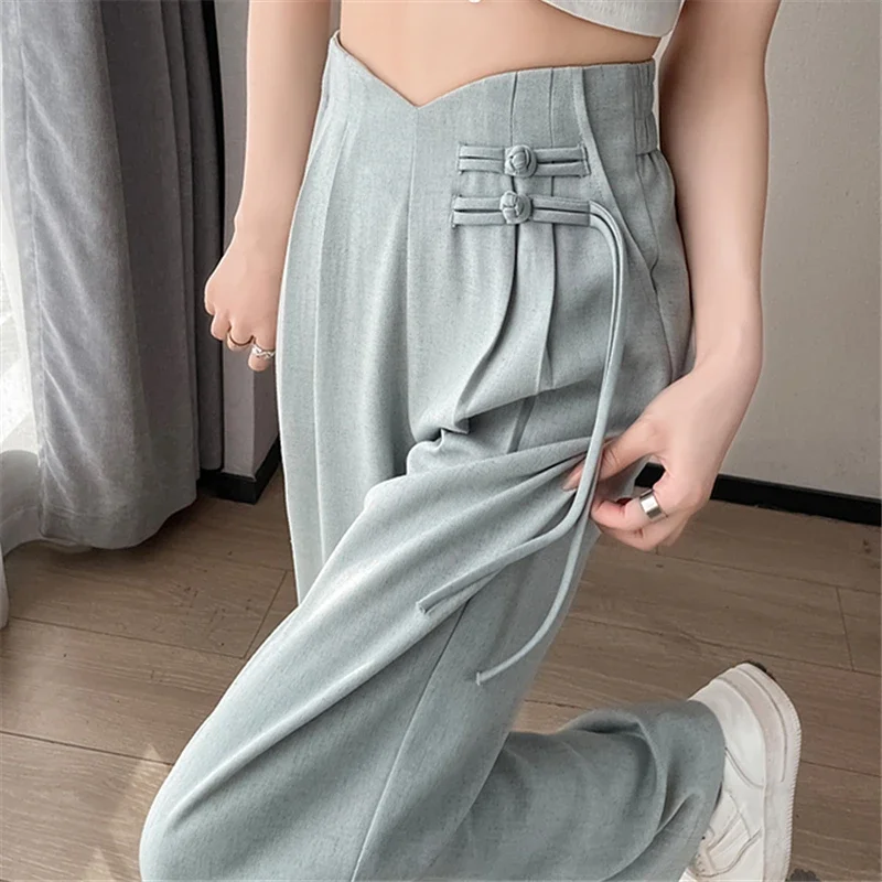 Cotton and Linen Pants for Women 2024 Spring Summer Retro Chinese Style High Waist Full Length Straight Casual Pants Female