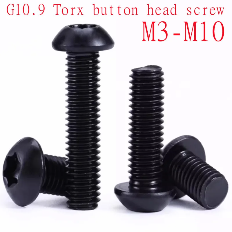 5~50pcs M3 M4 M5 M6 M8  Black Torx Button Head Screw Grade 10.9 steel Six Lobe Torx Pan Round Head Bolt Length 4mm~40mm