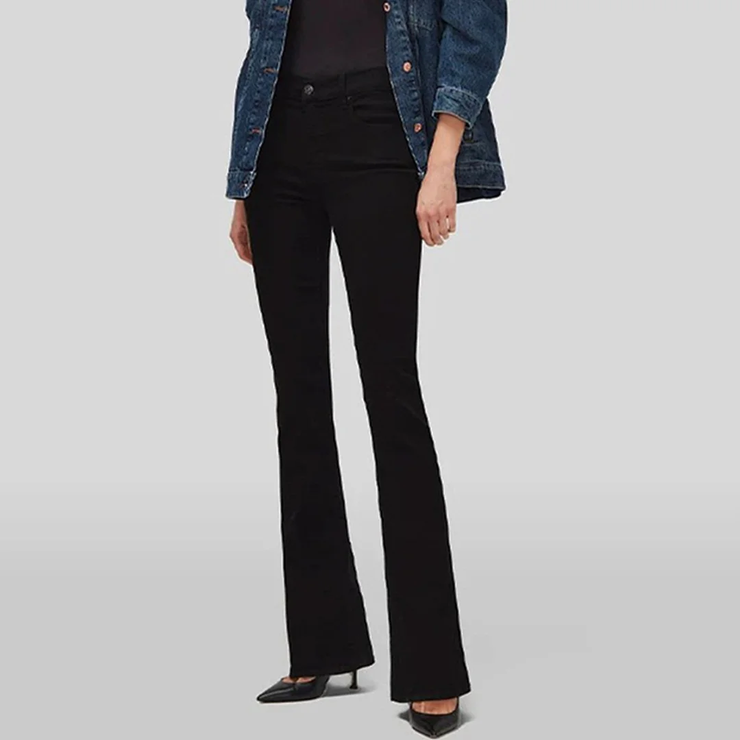 

Maxdutti French Elegant Minimalist Mid Waist High Stretch And Ankle Micro Flared Denim Pants For Women's Jeans Woman Clothes