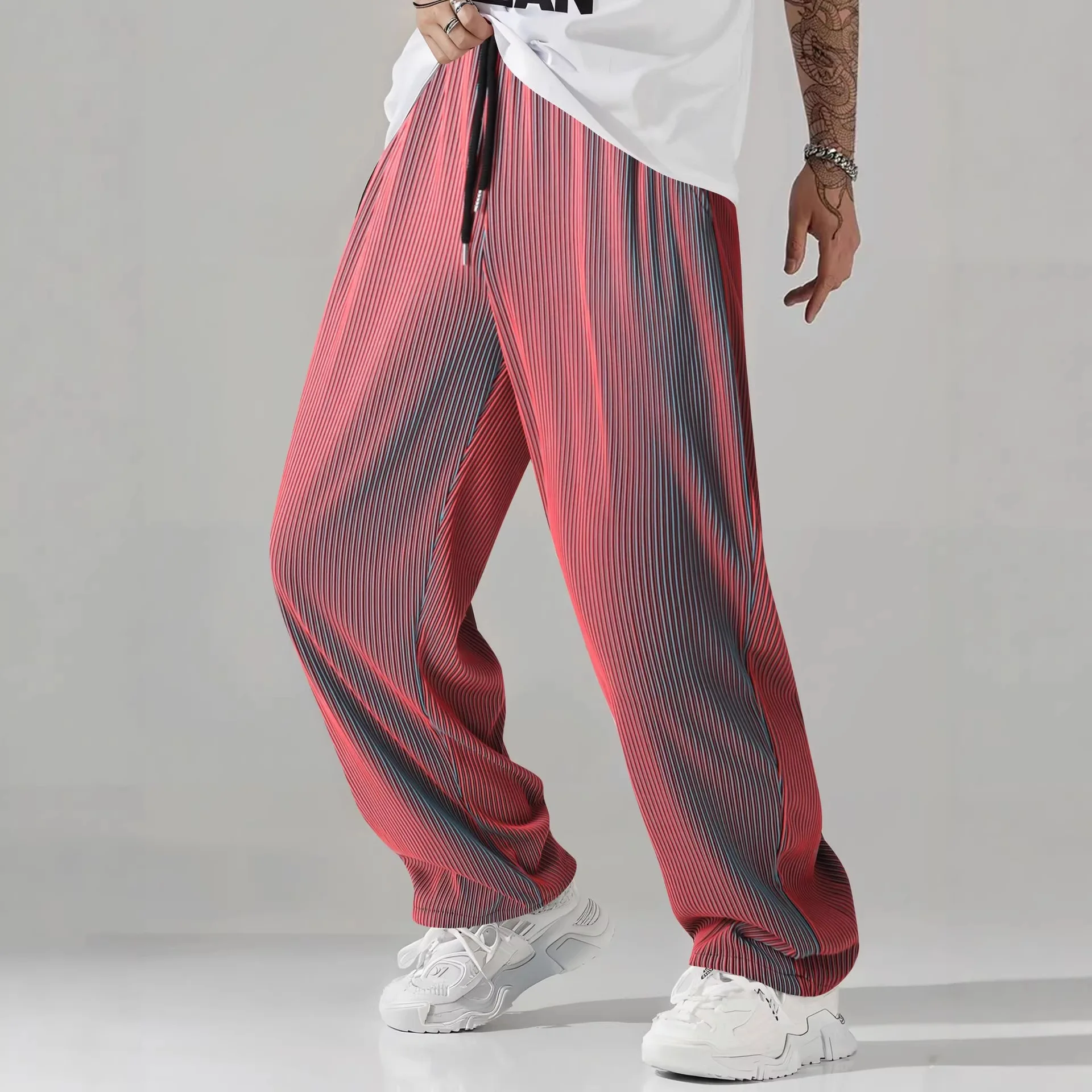 Men's all-season cationic gradient touch-lightweight pants. Hip-hop street style wide-leg casual pants with a wide-leg design.
