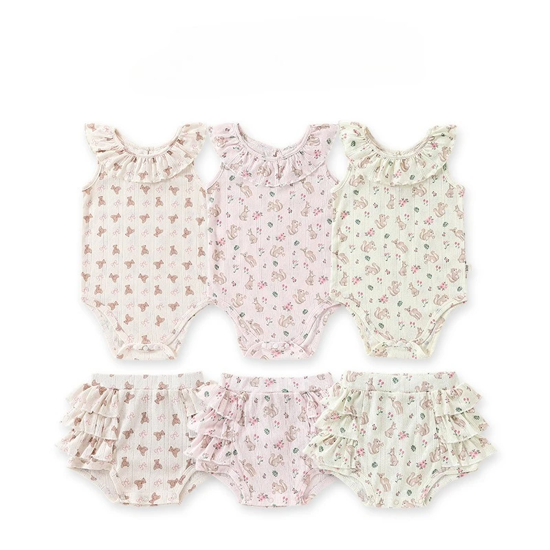 Summer Baby Girl Clothes Outfit Cotton 2 Piece Set Top and PP Pants Sleeveless Bodysuit Printed Floral Patterns Infant Clothes