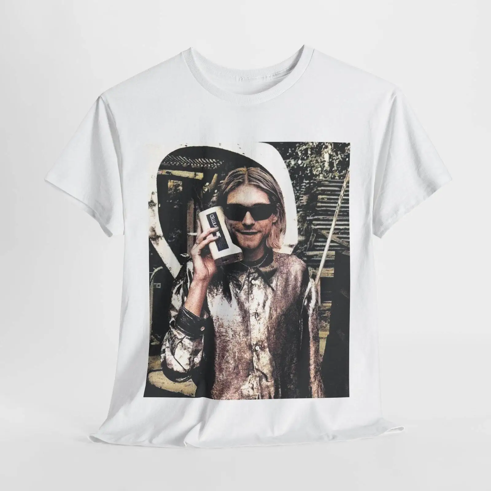 Kurt Cobain Mobile Phone T-shirt Unisex, Kurt Cobain Mobile Phone Unisex Heavy C