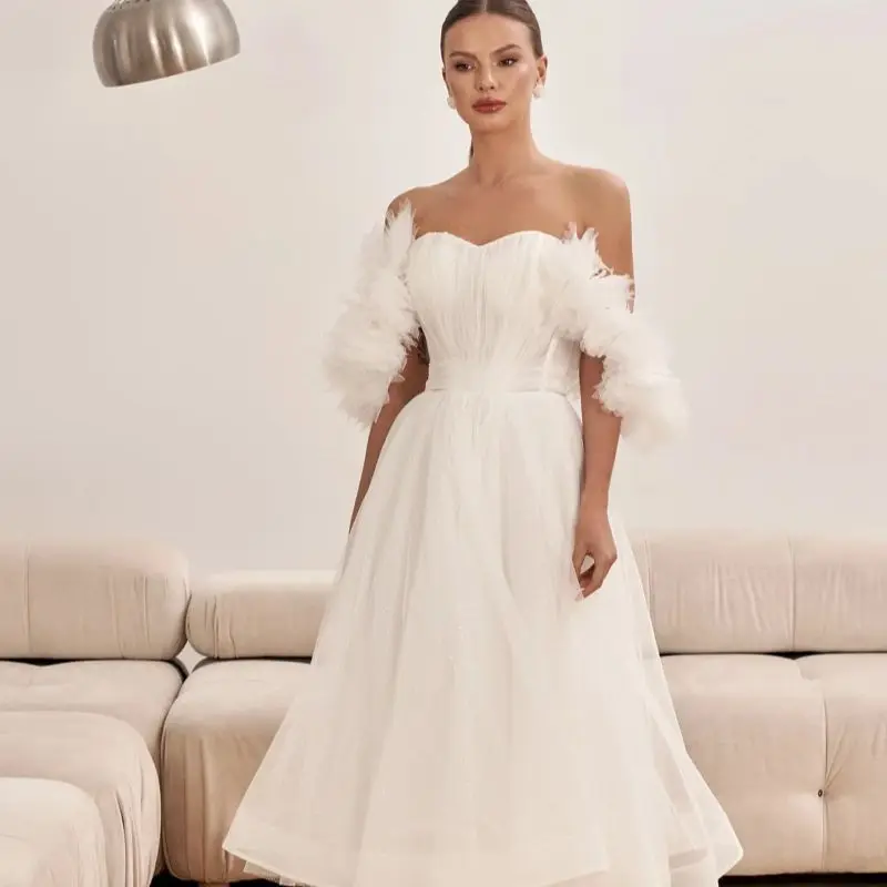 vestidos de novia Short Wedding Dress Sweetheart Organza Short Sleeve For Women Customize To Measure Bridal Gowns Stunning 2024