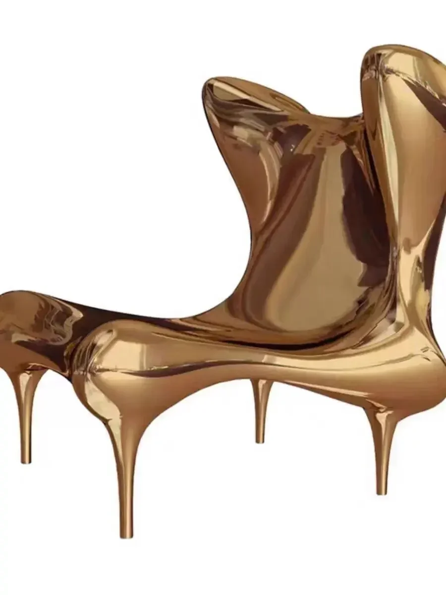 

Nordic Designer Model FRP Outdoor Casual Seat Light Luxury Electroplating Backrest Shaped Chair