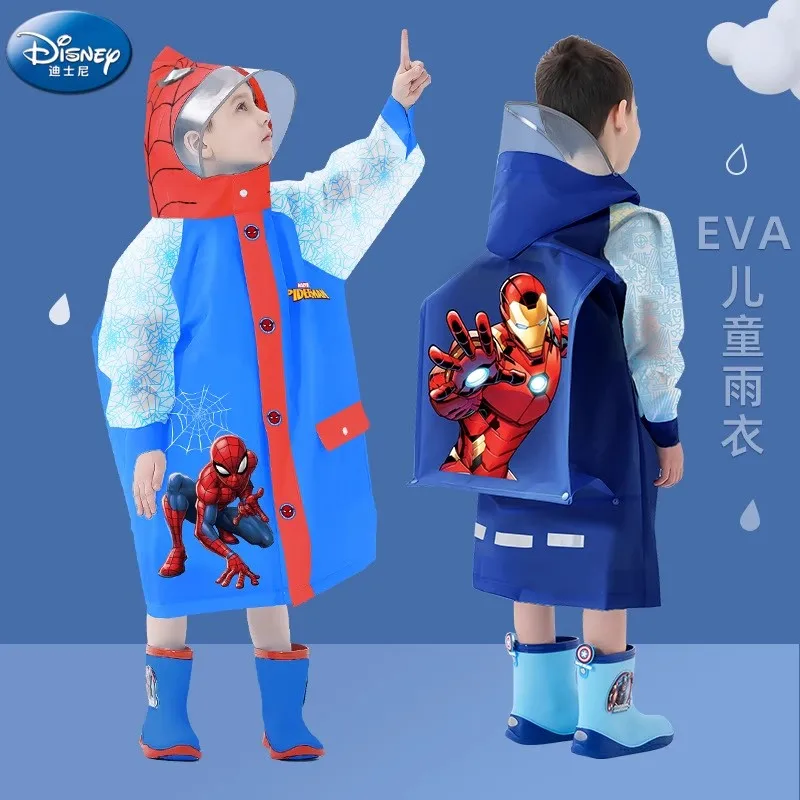 Disney children raincoat boy Spider-Man raincoat Iron man schoolbag raincoat thickened child baby kindergarten student poncho