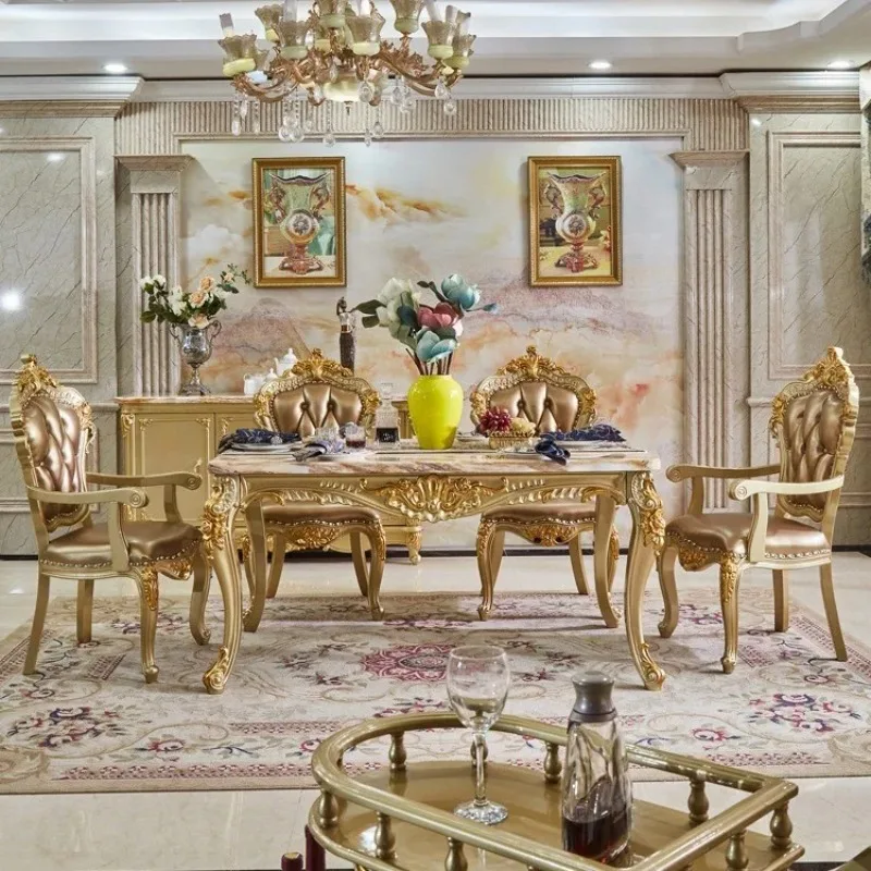 Dining Table Marble Solid Wood Dining Room Sturdy Durable Easy Assembly Stable Construction
