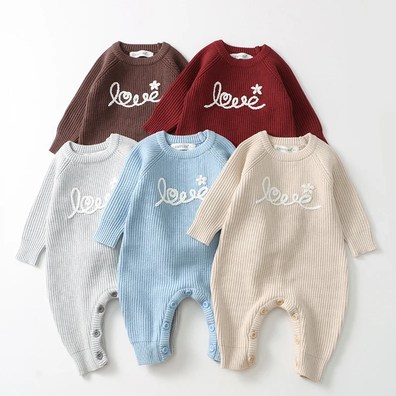 

2026 New Spring 0-24M Infant Baby Knitted Jumpsuit Long Sleeved Embroidery Toddler Baby Boys Girl Knitted Romper