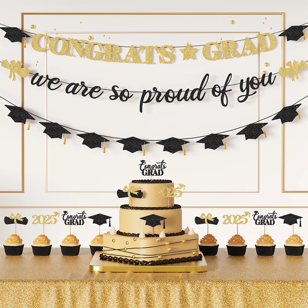 

2025 Graduation Decorations Congrats Grad We are So Proud of You Banners Garland Cupcake Toppers Graduation Party Supplies