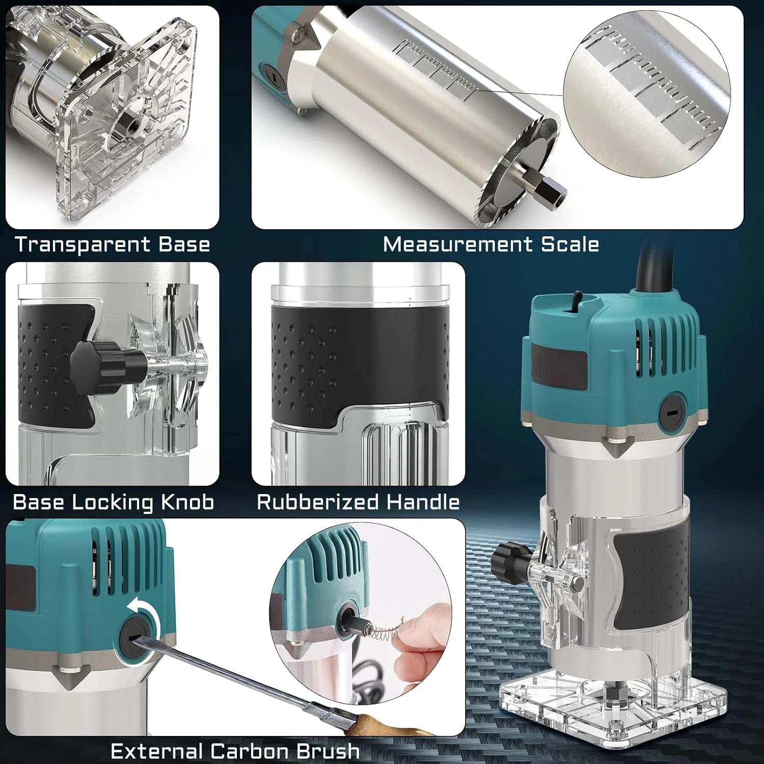 800 واط 30000 دورة في الدقيقة النجارة راوتر آلة الكهربائية المتقلب 6.35 مللي متر الخشب نحت طحن الشق أدوات كهربائية 15 قطعة آلات تقطيع
