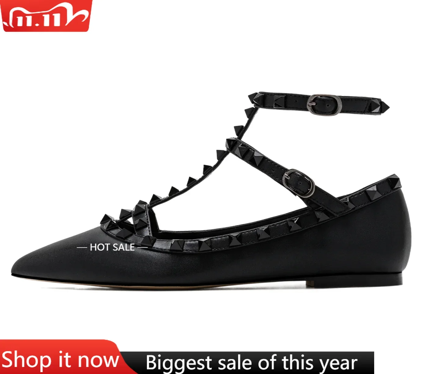 

【Measure your feet length before order】Rivets Elegant Luxry Designer Women Leisure Strappy Fashion Flat Ballet Shoes 69-CHC-33