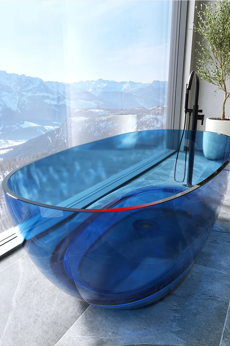 Независимая встроенная овальная прозрачная смоляная ванна из искусственного камня. Ванна хрустального цвета для дома и отеля.