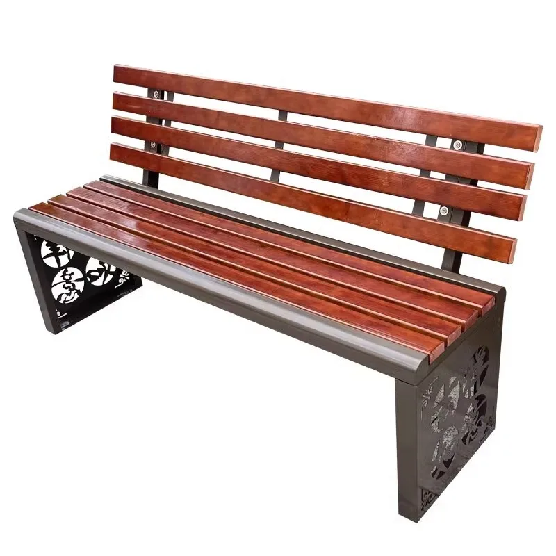 Welding park outdoor courtyard preservative wood outdoor bench row shopping mall rest bench