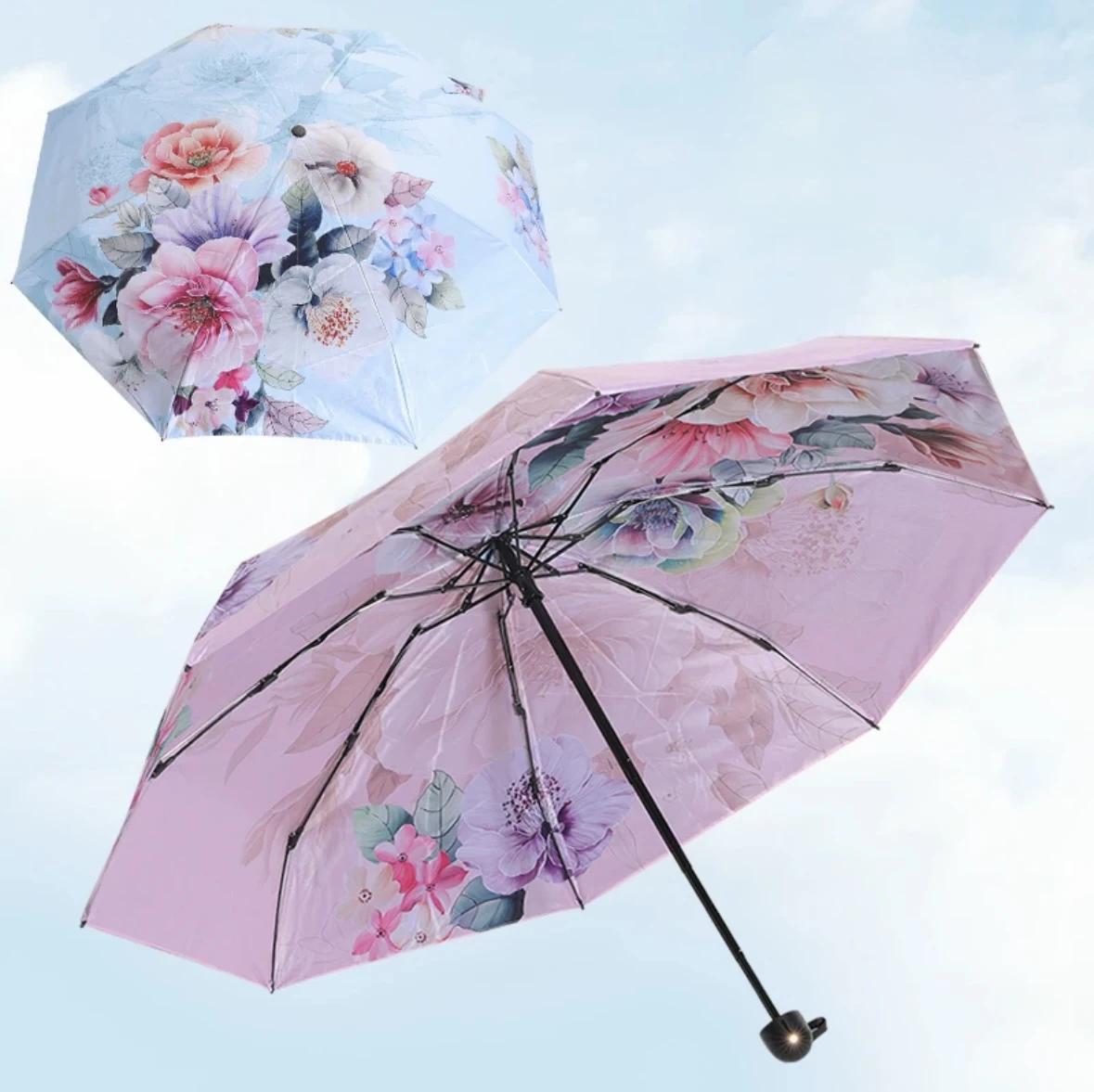 Double Layer Double-sided Printed Umbrella, Black Glue, Sunscreen, UV Protection, Sunshade Umbrella, Sun Umbrella