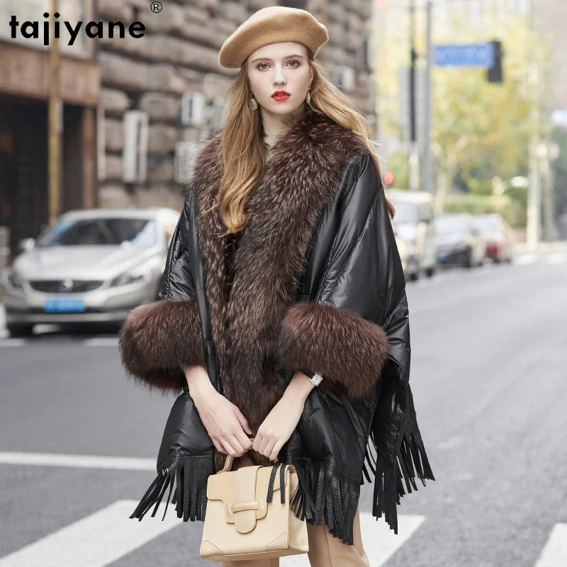 

Tajiyane Top Quality 90% White Goose Down Jacket Women Winter Trend Cloak Down Coats Raccoon Fur Collar/cuffs Abrigos De Mujer