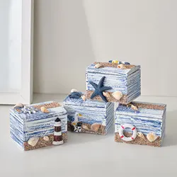 4pcs Unique Hand-Made Wooden Storage Box Nautical Style Small Organizer Boxes For Small Items Jewellery Organiser Desktop Decor