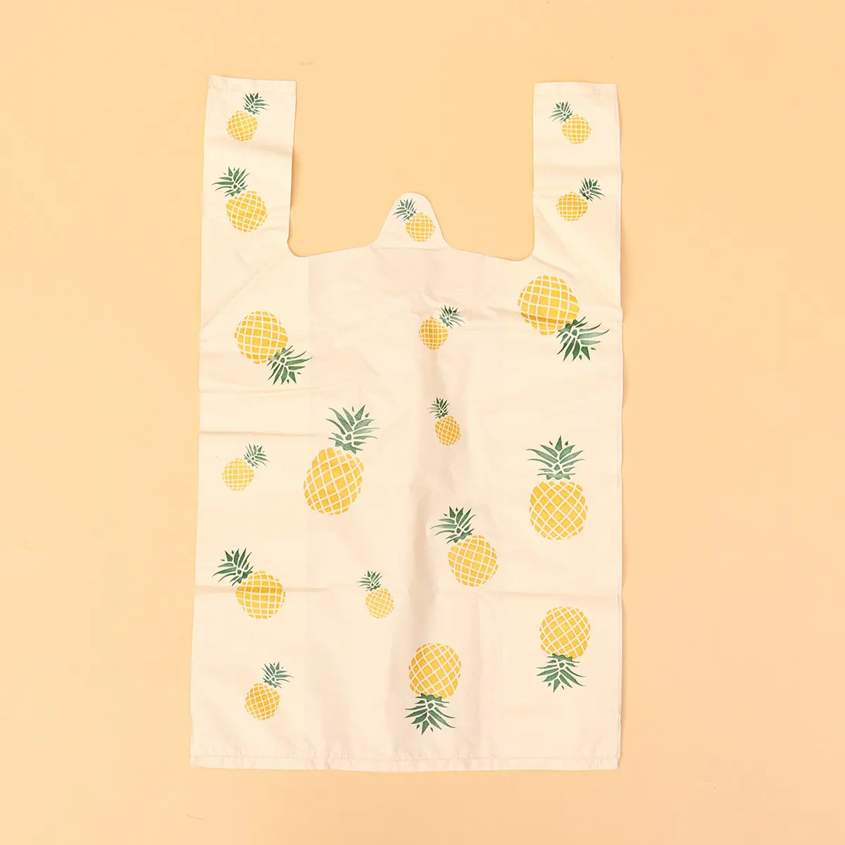 50Pcs Eco Friendly Reusable Reusable Shopping Bag For Fruit Storage Family Pineapple Pattern Sturdy Handle Large