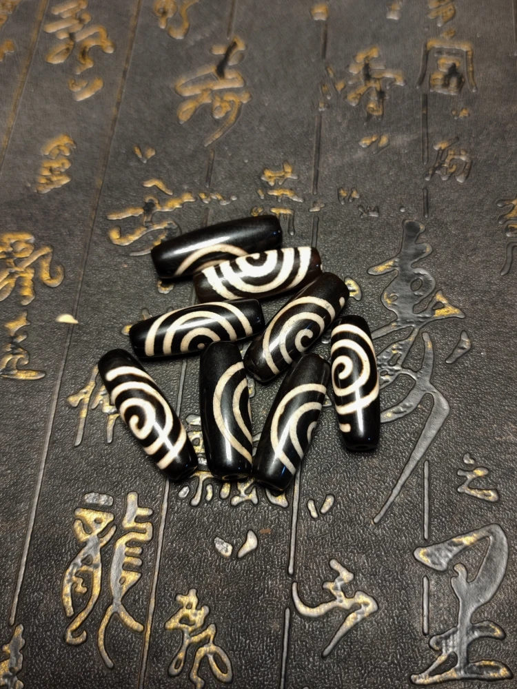 Rare Patterns Spiral 10*30mm Black/White Color Natural Agate Amulet Dzi Beads for Jewelry Making DIY 8pcs/lot Free Shipping