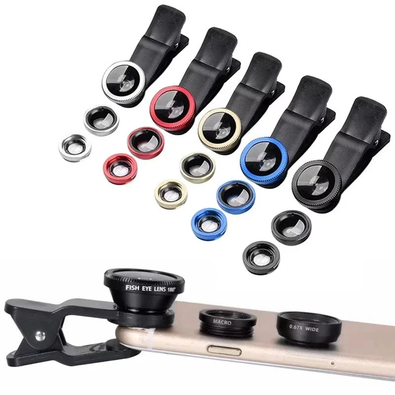 3 In 1 Fisheye Lens 0.67X Wide Angle Micro Camera Lens Kits For iPhone Angle Zoom Fish Eye Len Mobile Phone Lens With Phone Clip