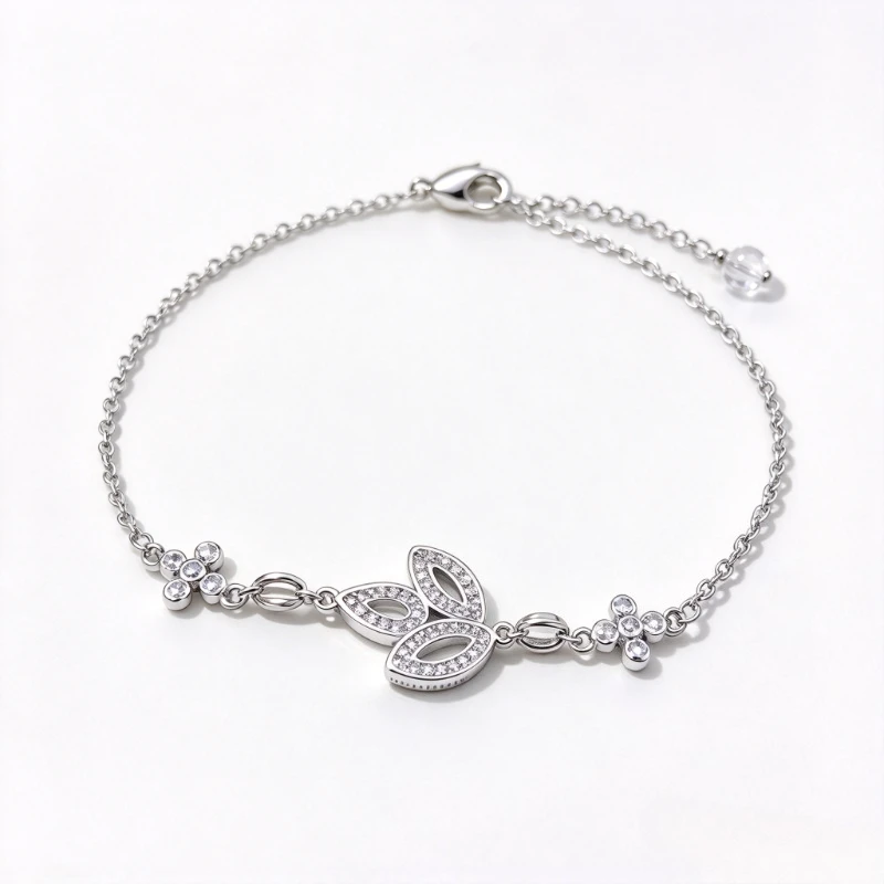 Butterfly Charm Chain Bracelet, Copper Alloy Inlaid Clear Zircon, Delicate Elegant Style Jewelry for Women, Suitable for Daily Wear, Dating, Banquet, Wedding and Birthday Gift