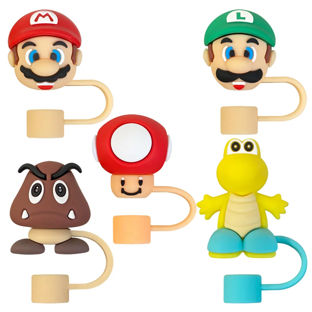 

Соломенные чехлы с 3D мультфильмом Mario Bros для стеклянной бутылки с водой Stanley, пылезащитная крышка, соломенный наконечник, аксессуары для чашек для 10 мм