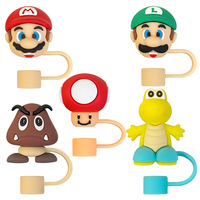 3D Cartoon Mario Bros Straw Covers For Stanley Water Glass Bottle Drinking Dust Cap Straw Tip Cover Cup Accessories For 10mm