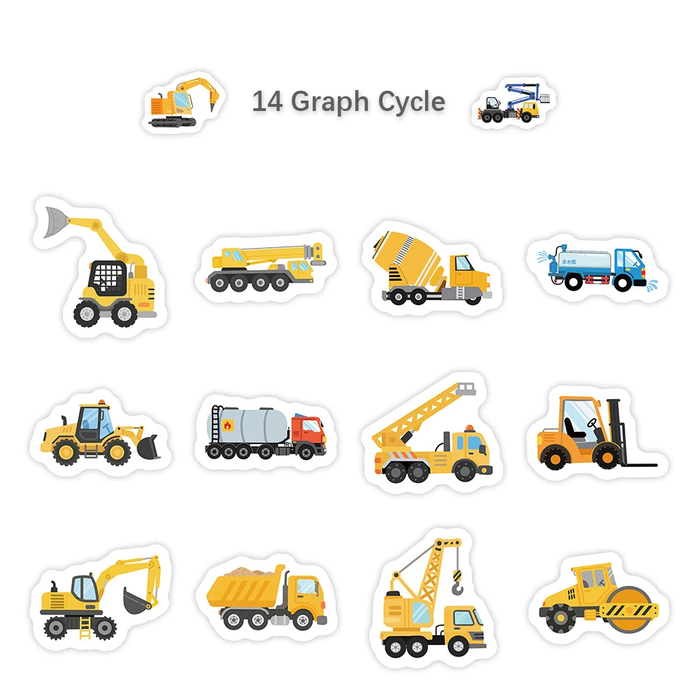

500pcs/Roll Creative Cartoon Engineering Vehicle Stickers Cool Excavator Truck Decals DIY Stationery Phone Bike Cute Sticker Toy