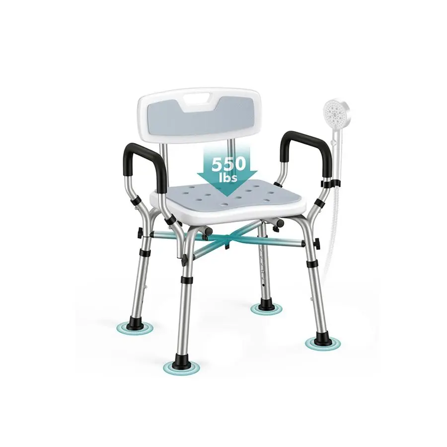 

Shower Chair for Elderly and Disabled, 550 lbs Shower Chair for Inside Shower with Arms and Back, 6Height Adjustable Shower Seat