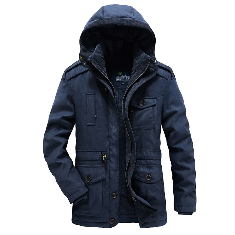 Windbreaker Winter Men Thick Warm Jacket Parkas Quality Cashmere Liner Detachable 2 in 1 Multi-pocket Coats Outdoor Mens Parkas